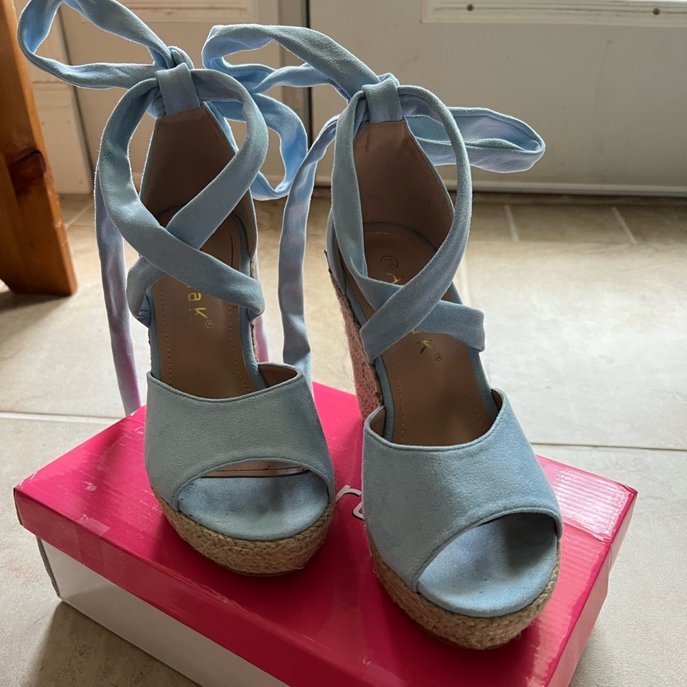 Allegra K Tie-Up Heels, Size 7.5, Light Blue